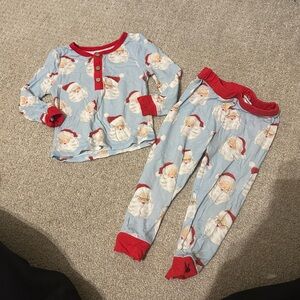 Mud Pie Santa Kids Pajama Set - Light Blue and Red